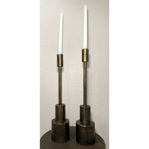 Ballard Designs Samson Taper Candle Holders Set 2 Antique Brass 17.5"/18.5"